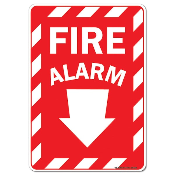 OSHA, Fire Alarm Emergency Sign W/ Arrow, 5in X 3.5in, 10PK, 3.5" W, 5" L, Landscape, PK10